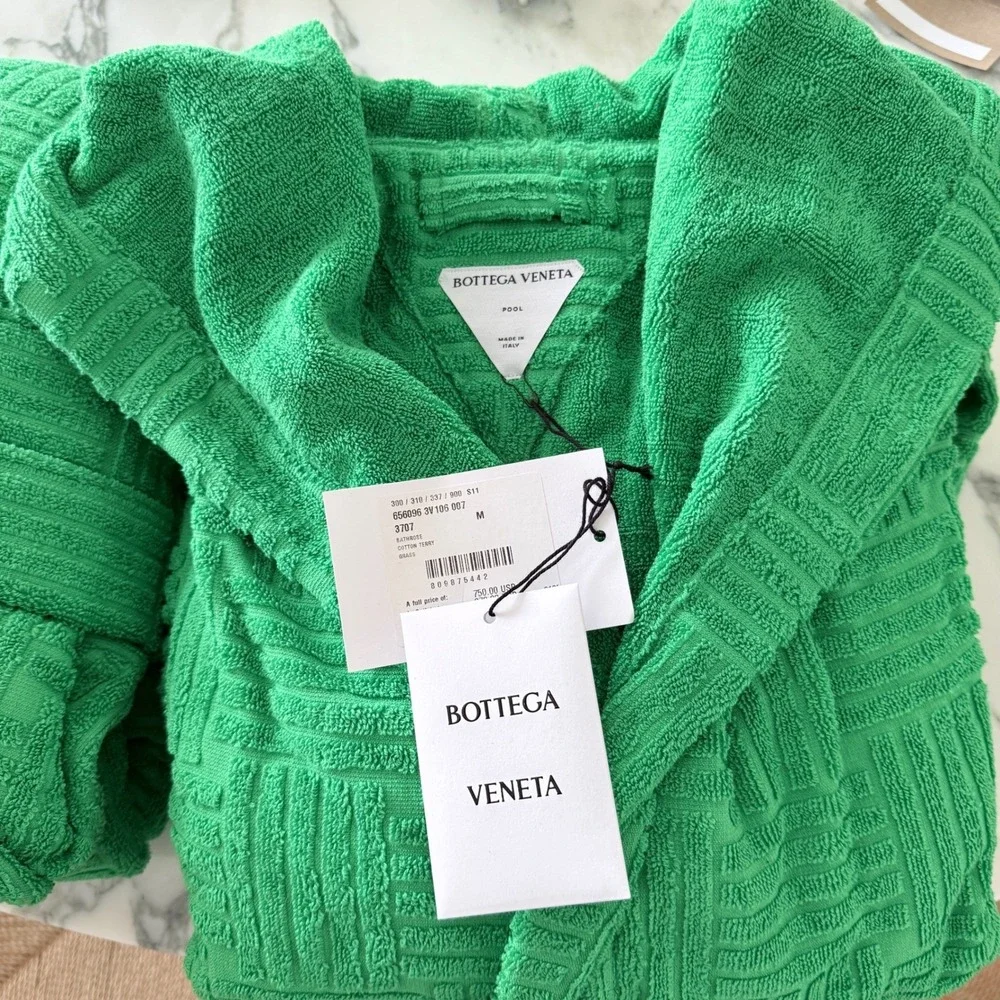 Bottega‎ Veneta Women's Terry Bath Robe Green w/hood Medium 656096 Italy